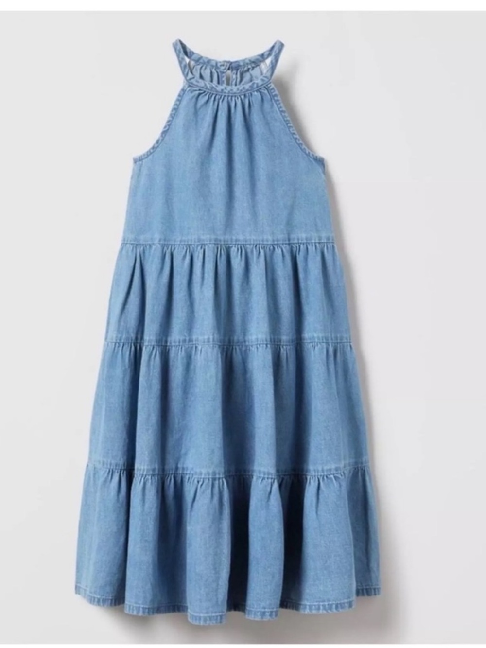 Zara women Denim Tiered Sleeveless Halter Dress size 10  - Light Blue -